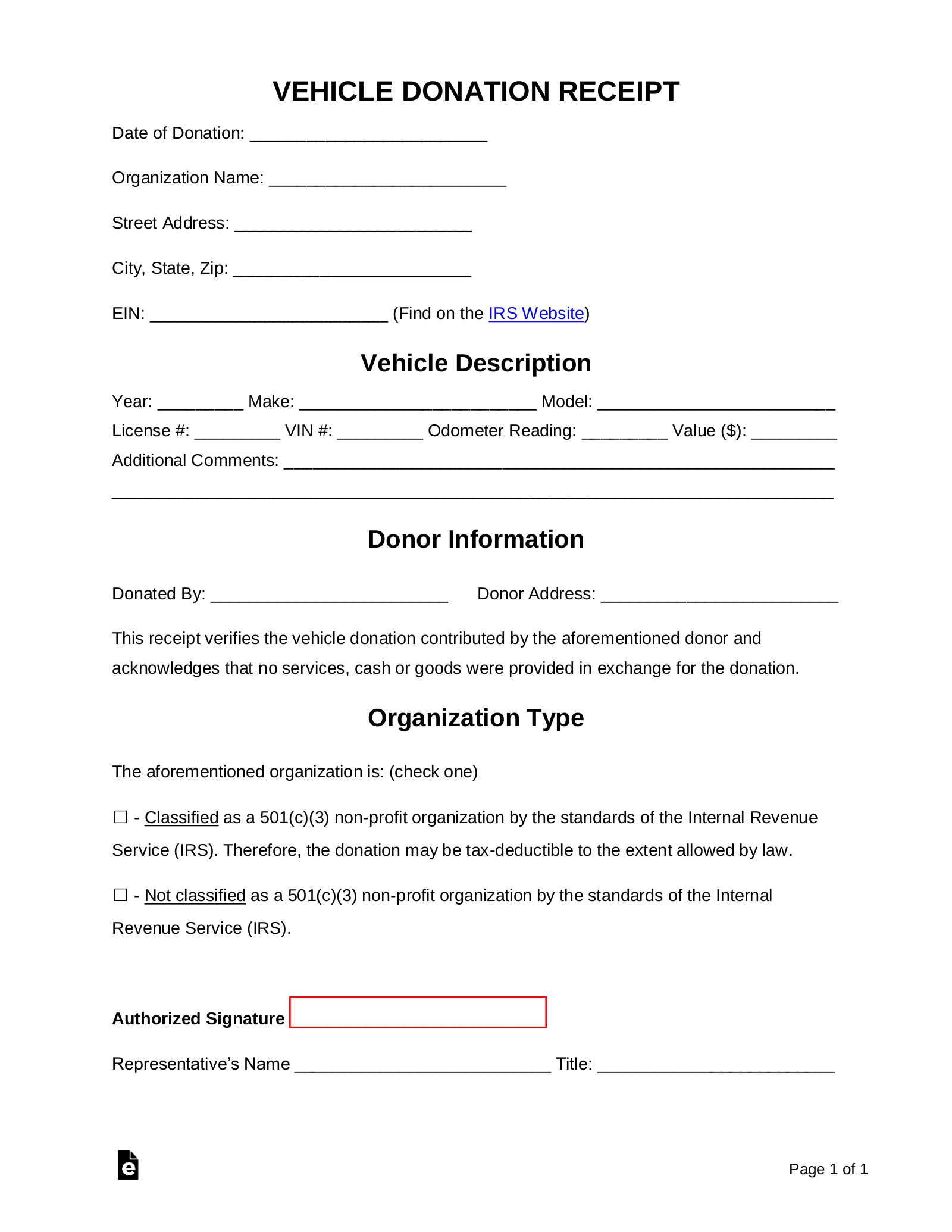 Vehicle Donation Receipt Template