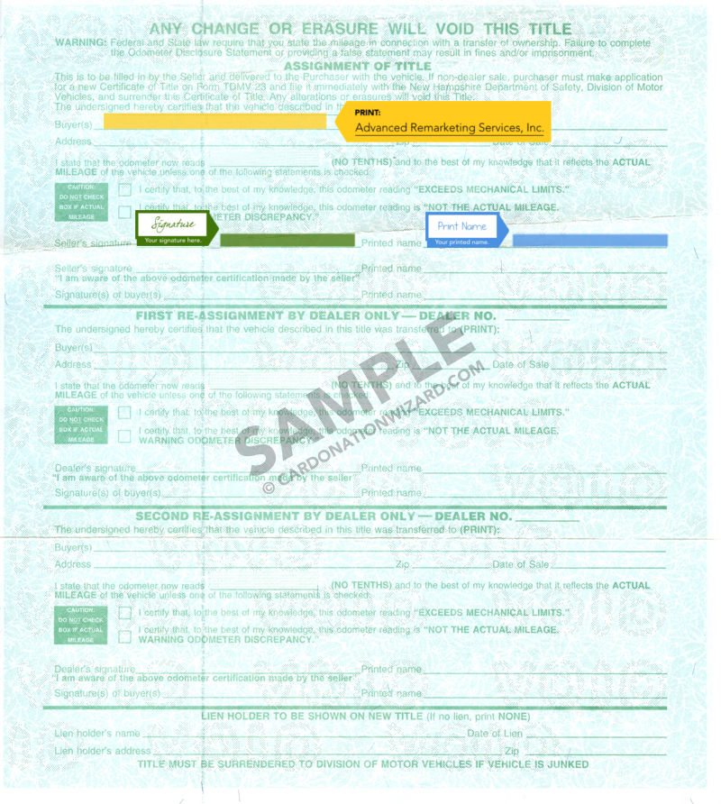 car donation new hampshire title 2007