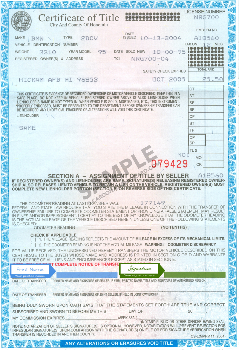 donate a car hawaii title 2004