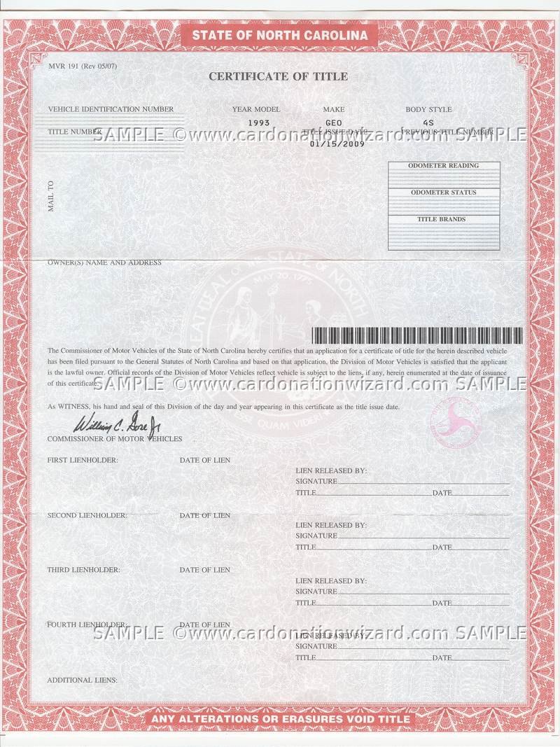 donate a car north carolina title 2009