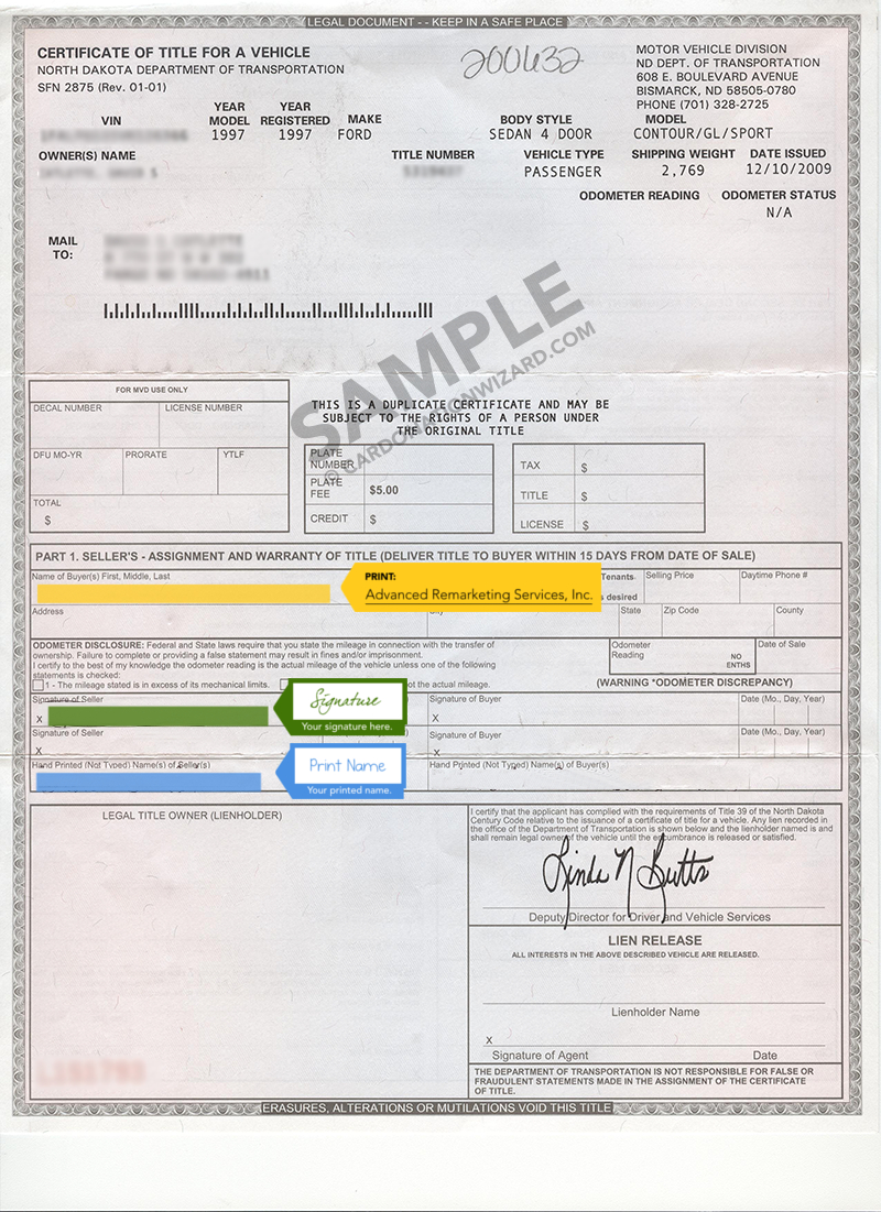 donate a car north dakota title 2009