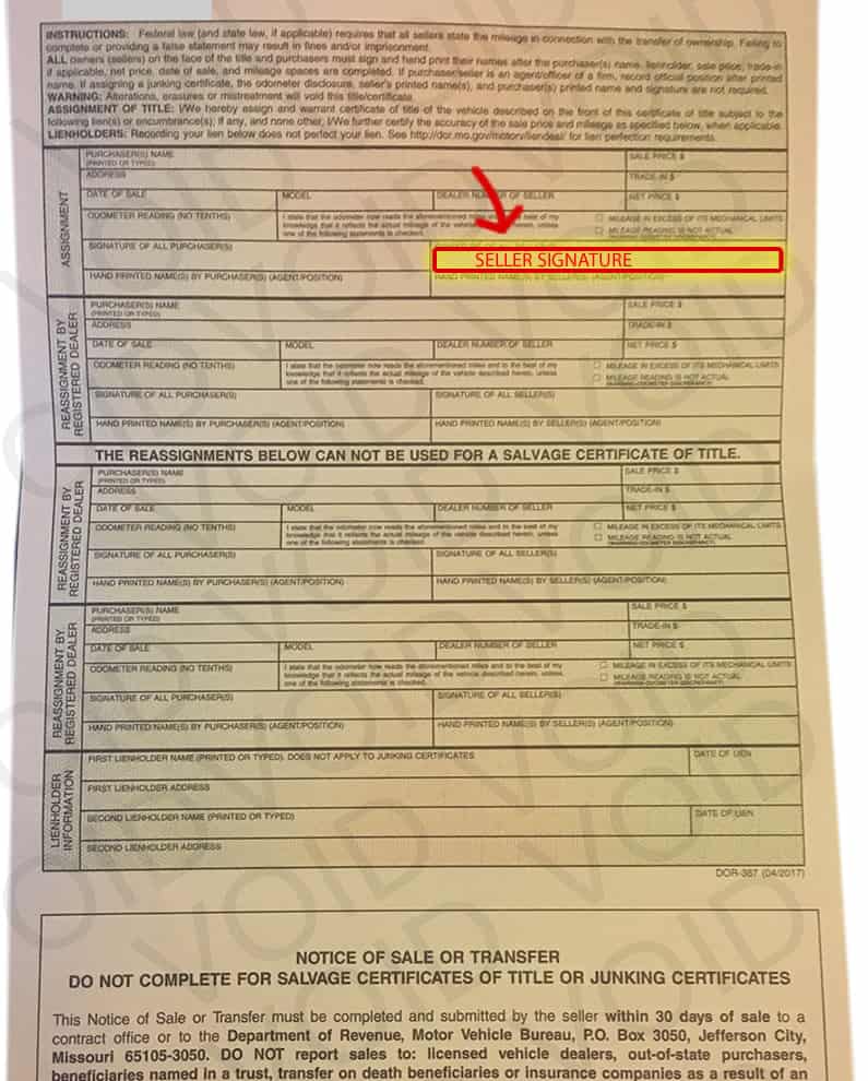 missouri title seller signature